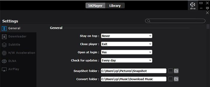 5KPlayer General Settings