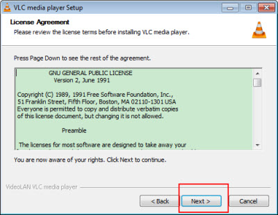 VLC web plugin license agreement