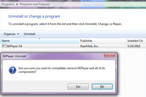 Uninstall 5KPlayer for Windows