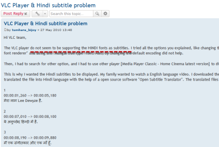 VLC not support Hindi subtitles