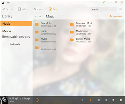 VLC Windows 10 interface