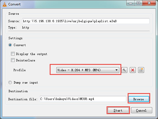 VLC M3U8 to MP4