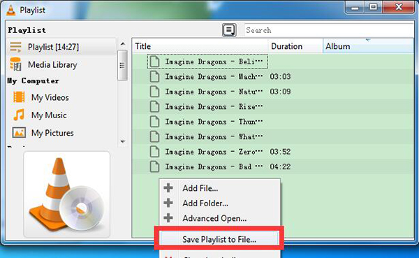 add VLC playlist to file