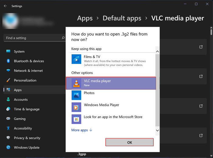 Make VLC Default Windows 11