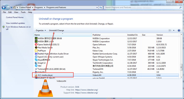 Uninstall VLC Media Player Windows